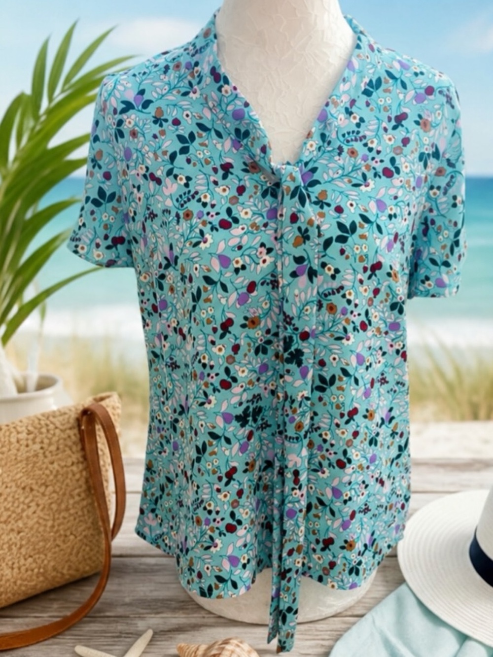 Talbots Floral Tie Neck Blouse – Size Medium